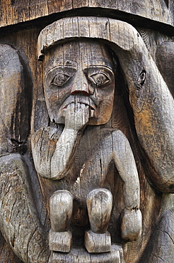 Detail of totem pole, Thunderbird Park, Victoria, Vancouver Island, British Columbia, Canada, North America