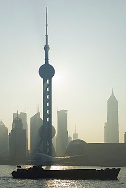 Lujiazui Finance and Trade zone, with Oriental Pearl Tower, and Huangpu River, Pudong New Area, Shanghai, China, Asia