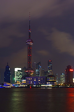 Lujiazui Finance and Trade zone, with Oriental Pearl Tower, and Huangpu River, Pudong New Area, Shanghai, China, Asia