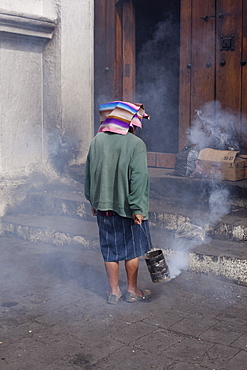 Mayan woman performing ritual, Chichicastenango, Guatemala, Central America