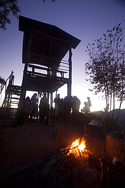 Tourists waiting for the sunrise, Indian Nose (Naris de indio), Lago Atitlan, Guatemala, Central America