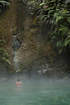 Woman in hot springs, Las Fuentes Gorginas, Zunil, Quetzaltenango, Guatemala, Central America