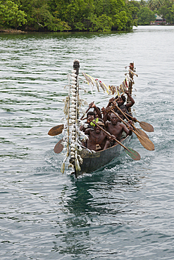 People of Telina Island welcome Visitors, Marovo Lagoon, Solomon Islands