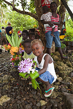 People of Telina Island welcome Visitors, Marovo Lagoon, Solomon Islands