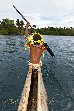 Kofure Girl in Outrigger Canoe, Tufi, Oro Province, Papua New Guinea