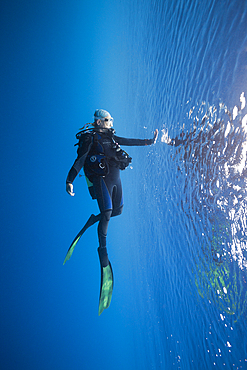 Scuba Diver at Water Surface, South Male Atoll, Indian Ocean, Maldives