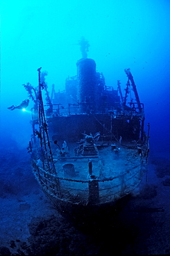 Unknown ship wreck and scuba diver, Papua New Guinea, Bismark Sea