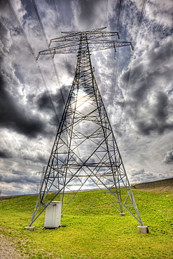 Cloudy Sky and Electricity Pylon, Germany, Munich, Bavaria