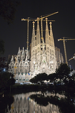 Cathedrale La Sagrada Familia of Architect Antoni Gaudi by Night, Barcelona, Catalonia, Spain