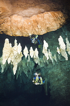 Diver in Chandelier Dripstone Cave, Micronesia, Palau