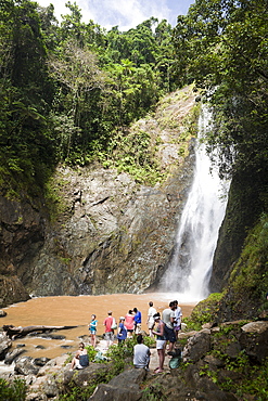 Tourists at Waterfall near Navua River, Pacific Harbour, Viti Levu, Fiji, Pacific