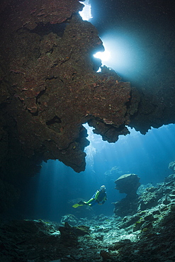 Sunbeam in Underwater Cave, Namena Marine Reserve, Fiji, Pacific