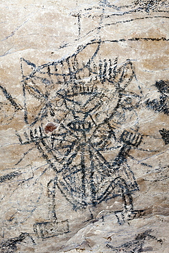 Pre-Columbian Rock paintings inside La Linea Limestone Cave, Los Haitises National Park, Dominican Republic, West Indies, Central America