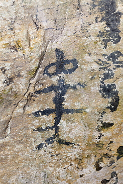 Pre-Columbian Rock paintings inside La Linea Limestone Cave, Los Haitises National Park, Dominican Republic, West Indies, Central America