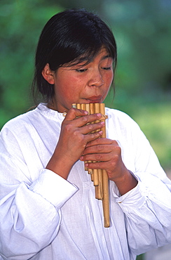 Hacienda Pinsaqui hacienda now hotel north of Quito musicians with traditional instruments a 'rondador' bamboo panpipe, Colonial Architecture, Ecuador