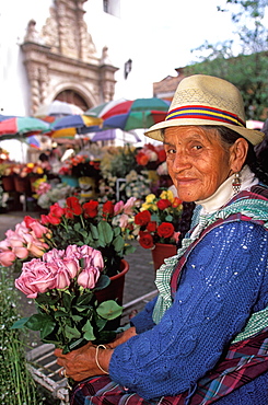 Cuenca World Heritage City & Ecuador's third largest city, famous for its colonial architecture main flower market off of Calderon Park, Highlands, Ecuador