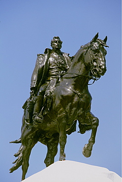 Plaza San Martin, with a statue of San Martin Peru's Independence Hero, it is the hub of the modern city and site of political rallies, Central City, Lima, Peru