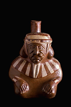 Precolumbian Ceramics Mochica (Moche) Culture, 100-700 AD vase showing realistic man with a pierced nose, in the collection of the Museo Amano, Lima, Peru