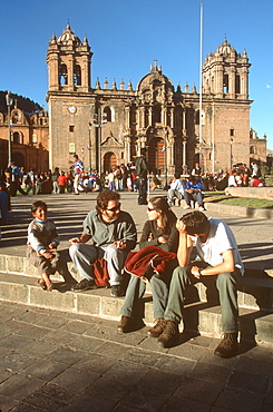 Ancient capital of the Incas the Plaza de Armas in the colonial center of the city a favorite gathering place for foreign students, Cuzco, Highlands, Peru