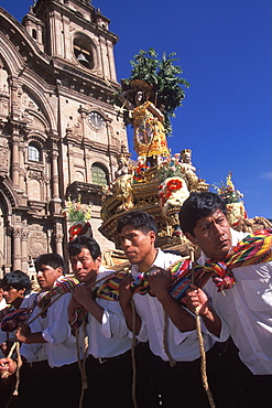 Corpus Christi is one of Peru's most famous festivals with thousands parading Santos in processions around 's Plaza de Armas, Cuzco, Peru