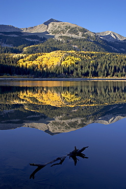 Lost Lake at dawn in the fall, Grand Mesa-Uncompahgre-Gunnison National Forest, Colorado, United States of America, North America