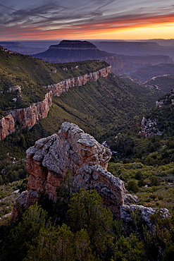 Steamboat Mountain at sunset from Locust Point, North Rim, Grand Canyon National Park, UNESCO World Heritage Site, Arizona, United States of America, North America