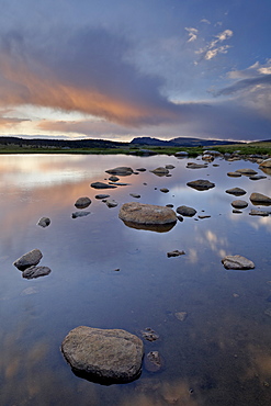 Sunrise over an unnamed lake, Shoshone National Forest, Wyoming, United States of America, North America