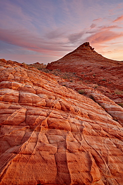 Wavy orange and white sandstone at sunrise, Valley Of Fire State Park, Nevada, United States of America, North America