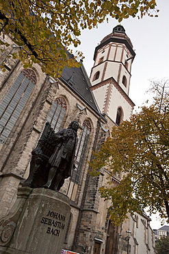 Statue of Bach, Thomaskirche, Leipzig, Saxony, Germany, Europe