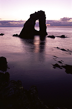 Gaada Stack, a natural arch 45m high, Foula Island, Shetland Islands, Scotland, United Kingdom, Europe