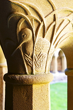 Finely carved capitals in the Cloisters, Iona Abbey, Isle of Iona, Scotland, United Kingdom, Europe