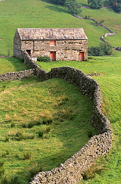 Traditional barn in upper Swaledale, Yorkshire Dales National Park, Yorkshire, England, United Kingdom, Europe