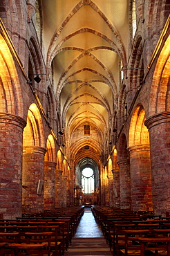 Interior of St. Magnus Cathedral, dating from 1137, built of sandstone, and one of the best preserved in Scotland, Kirkwall, Mainland, Orkney Islands, Scotland, United Kingdom, Europe