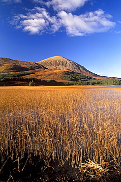 Loch Cill Chriosd and Beinn na Caillich, 732 m, in autumn, Isle of Skye, Inner Hebrides, Scotland, United Kingdom, Europe