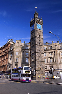 Double-decker bus in a street, Glasgow, Scotland, United Kingdom, Europe