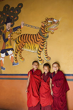 Young Buddhist monks, Paro Dzong, Paro, Bhutan, Asia