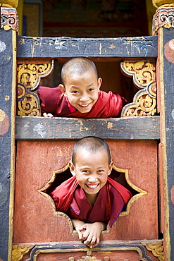 Young Buddhist monks, Paro Dzong, Paro, Bhutan, Asia