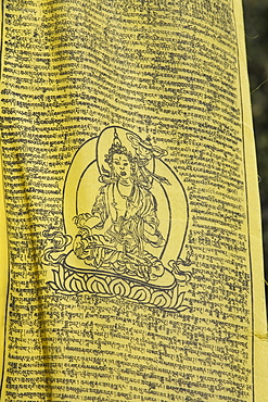 Buddhist prayer flag, Taktshang Goemba (Tiger's Nest) Monastery, Paro, Bhutan, Asia