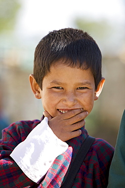 Bhutanese boy in school uniform, Paro, Bhutan, Asia