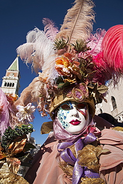 Mask in San Marco Square during Venice Carnival, Venice, UNESCO World Heritage Site, Veneto, Italy, Europe