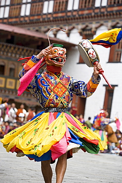 Buddhist festival (Tsechu), Trashi Chhoe Dzong, Thimphu, Bhutan, Asia