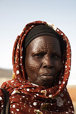 South Sudanese woman bearing tribal scarification markings, Khartoum, Sudan, Africa