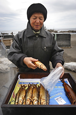 Smoking Omul by Lake Baikal, Listvyanka, Siberia, Russia, Europe