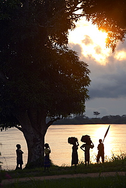 Children seen on the banks of the Congo river, Democratic Republic of Congo, Africa