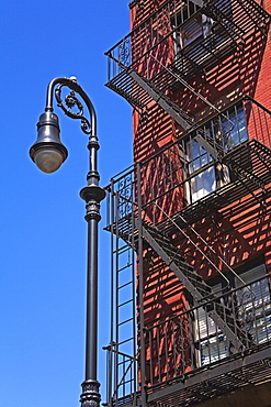 Building fire escape in Greenwich Village, Downtown Manhattan, New York City, New York, United States of America, North America