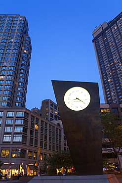 Timesculpture by artist Philip Johnson, at Lincoln Center, Upper West Side, Manhattan, New York City, New York, United States of America, North America