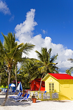 Beach cabana, Princess Cays, Eleuthera Island, Bahamas, West Indies, Central America