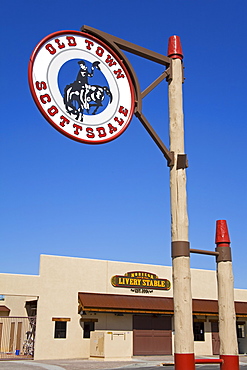 Noriega Livery Stable and Old Town sign, Scottsdale, Phoenix, Arizona, United States of America, North America