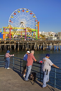 People fishing on Santa Monica PIer, Santa Monica, California, United States of America, North America