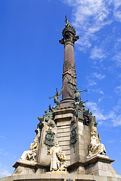 Columbus Monument in Port Vell, Barcelona, Catalonia, Spain, Europe